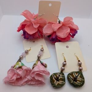 3/ $18 Handmade Floral Pink and Purple Earrings Set